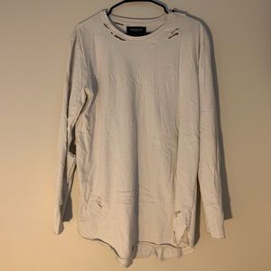 Cream / Tan Distressed Long Sleeve Tee (PacSun)